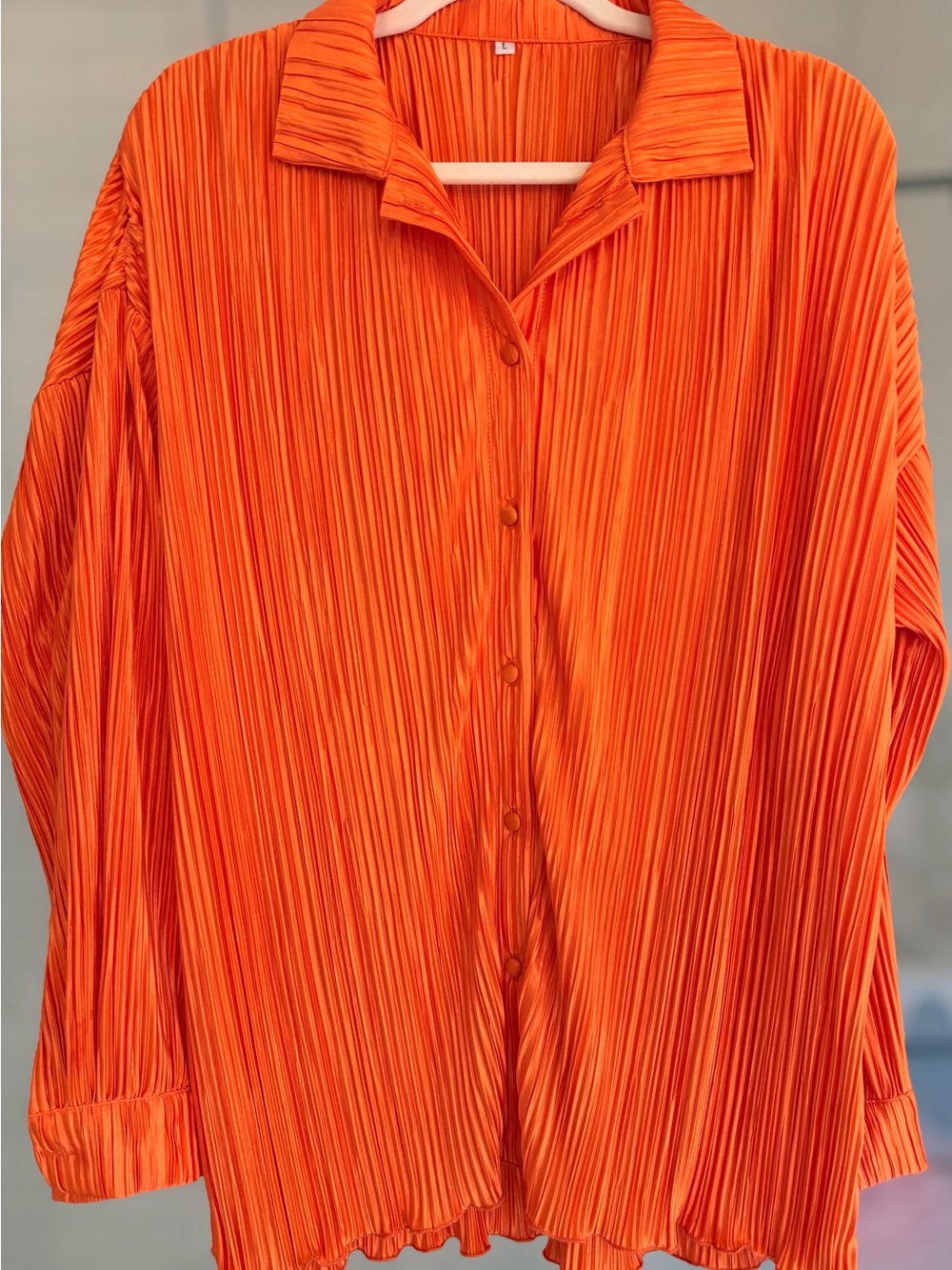 Orange Pleated Button-Front Women’s Top